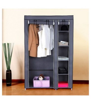 67" Portable Clothes Closet Wardrobe with Non-woven Fabric and Hanging Rod Quick and Easy to Assemble Gray