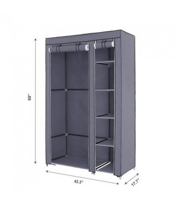 67" Portable Clothes Closet Wardrobe with Non-woven Fabric and Hanging Rod Quick and Easy to Assemble Gray
