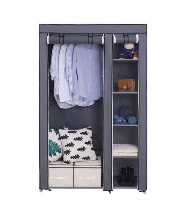 67" Portable Clothes Closet Wardrobe with Non-woven Fabric and Hanging Rod Quick and Easy to Assemble Gray