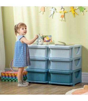 HOMCOM Kids Storage Unit Toy Box Vertical Dresser with Six Drawers - Blue