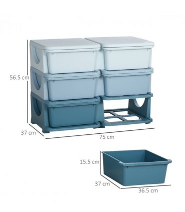 HOMCOM Kids Storage Unit Toy Box Vertical Dresser with Six Drawers - Blue