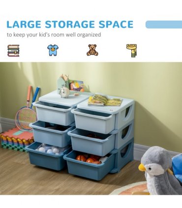 HOMCOM Kids Storage Unit Toy Box Vertical Dresser with Six Drawers - Blue
