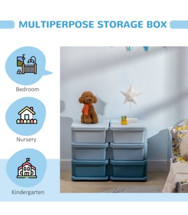 HOMCOM Kids Storage Unit Toy Box Vertical Dresser with Six Drawers - Blue