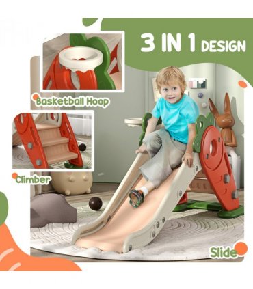 AIYAPLAY 3 in 1 Kids Slide, Carrot-themed Foldable Indoor Slide for 1-3 Years