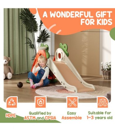 AIYAPLAY 3 in 1 Kids Slide, Carrot-themed Foldable Indoor Slide for 1-3 Years
