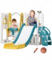 AIYAPLAY 6-in-1 Toddler Climber and Set w/ Basketball Hoop, Telescope Yellow