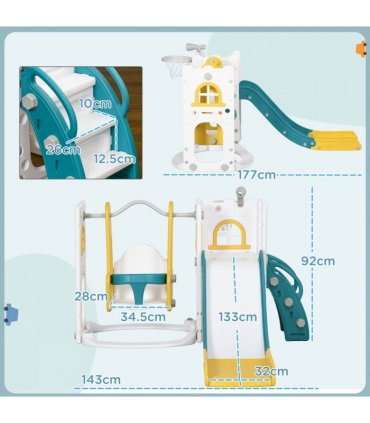 AIYAPLAY 6-in-1 Toddler Climber and Set w/ Basketball Hoop, Telescope Yellow