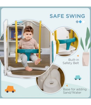 AIYAPLAY 6-in-1 Toddler Climber and Set w/ Basketball Hoop, Telescope Yellow