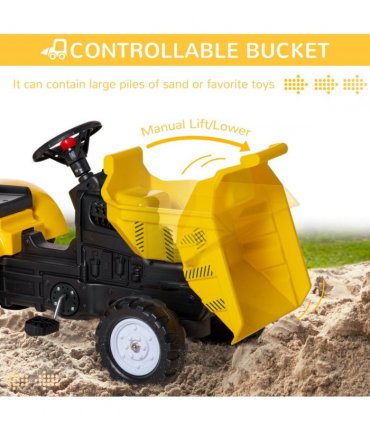 HOMCOM Ride on Tractor No Power for Kids with Manual Control Bucket