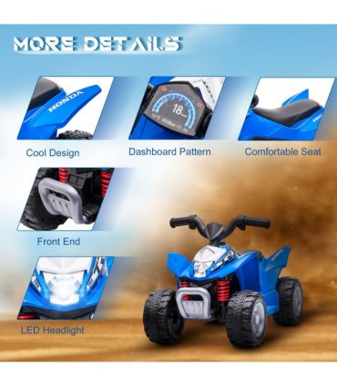 AIYAPLAY Honda Licensed Kids Electric Quad Bike 6V ATV 1.5-3 Years Blue