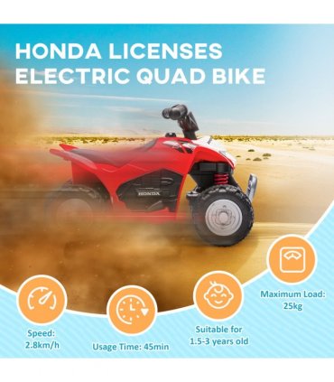AIYAPLAY Honda Licensed Kids Electric Quad Bike 6V ATV 1.5-3 Years Red