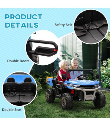 HOMCOM 12V Two-Seater Kids Electric Ride-On Car w/ Electric Bucket - Blue