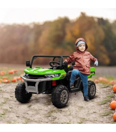 HOMCOM 12V Two-Seater Kids Electric Ride-On Car w/ Electric Bucket - Green