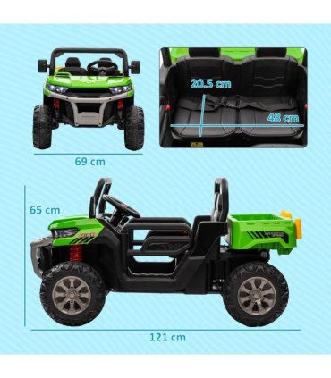 HOMCOM 12V Two-Seater Kids Electric Ride-On Car w/ Electric Bucket - Green