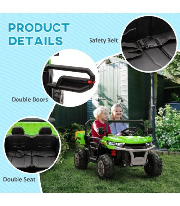 HOMCOM 12V Two-Seater Kids Electric Ride-On Car w/ Electric Bucket - Green