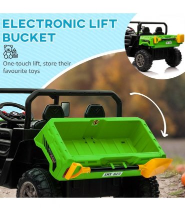 HOMCOM 12V Two-Seater Kids Electric Ride-On Car w/ Electric Bucket - Green