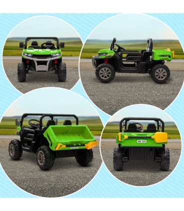 HOMCOM 12V Two-Seater Kids Electric Ride-On Car w/ Electric Bucket - Green