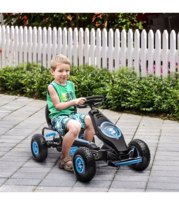 HOMCOM Children Pedal Go Kart w/ Adjustable Seat, Rubber Wheels, Brake, Blue