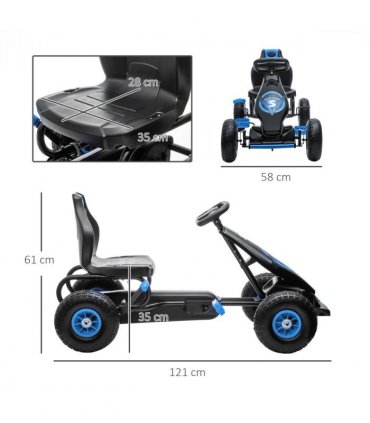 HOMCOM Children Pedal Go Kart w/ Adjustable Seat, Rubber Wheels, Brake, Blue