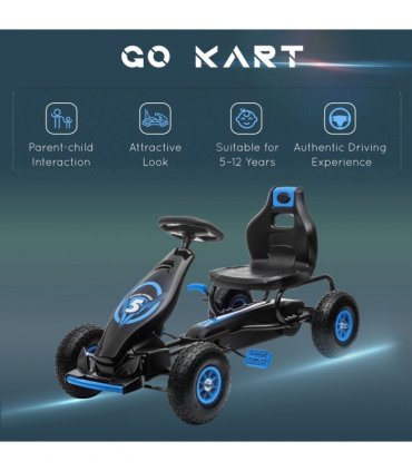 HOMCOM Children Pedal Go Kart w/ Adjustable Seat, Rubber Wheels, Brake, Blue