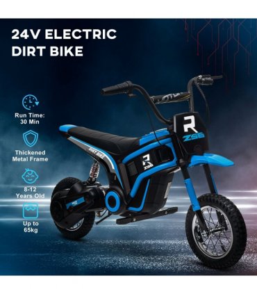 HOMCOM 24V Kids Electric Motorbike with Twist Grip Throttle, Music, Horn - Blue