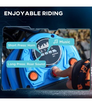 HOMCOM 24V Kids Electric Motorbike with Twist Grip Throttle, Music, Horn - Blue