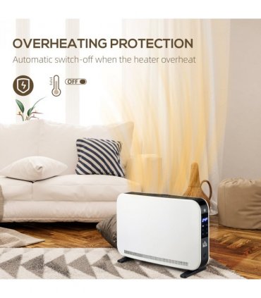 HOMCOM Portable Convector Heater with 24H Timer Adjustable Temperature White