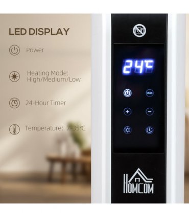 HOMCOM Portable Convector Heater with 24H Timer Adjustable Temperature White