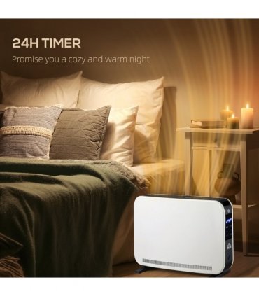 HOMCOM Portable Convector Heater with 24H Timer Adjustable Temperature White