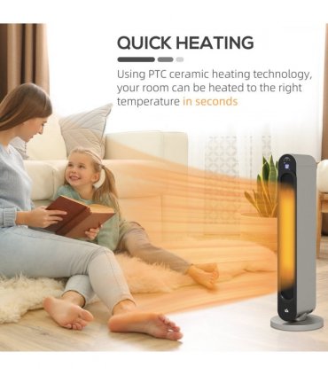 HOMCOM 2200W Ceramic Heater for Home with Remote Control, 12H Timer, Silver
