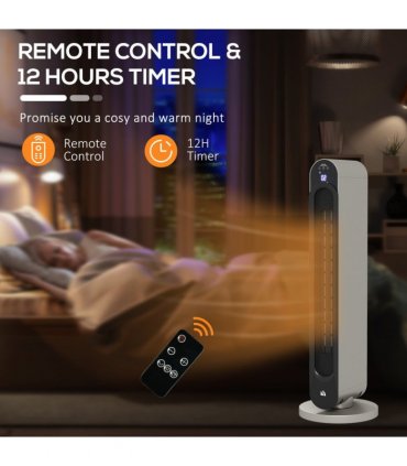 HOMCOM 2200W Ceramic Heater for Home with Remote Control, 12H Timer, Silver