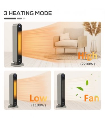 HOMCOM 2200W Ceramic Heater for Home with Remote Control, 12H Timer, Silver