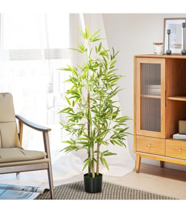 HOMCOM Artificial Plant Bamboo Artificial Tree Height 120 cm with Pot