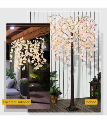 HOMCOM 180cm Cherry Blossom Tree Light with 350 LED Lights Fake Sakura Tree