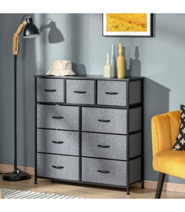 HOMCOM 9 Drawers Storage Chest Dresser Organizer Unit w/ Foldable Bin