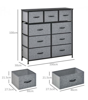 HOMCOM 9 Drawers Storage Chest Dresser Organizer Unit w/ Foldable Bin