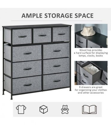 HOMCOM 9 Drawers Storage Chest Dresser Organizer Unit w/ Foldable Bin