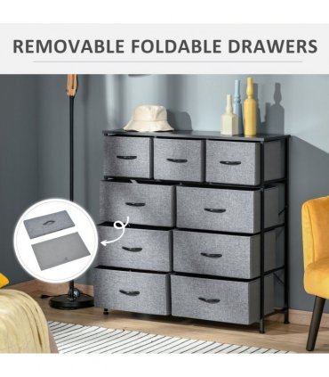 HOMCOM 9 Drawers Storage Chest Dresser Organizer Unit w/ Foldable Bin