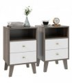 HOMCOM Bedside Tables Set of 2, Modern Nightstand with 2 Drawers and Open Cubby