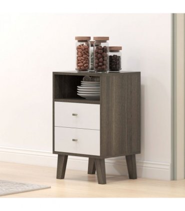 HOMCOM Bedside Tables Set of 2, Modern Nightstand with 2 Drawers and Open Cubby