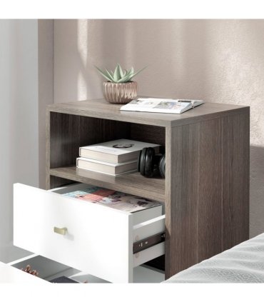 HOMCOM Bedside Tables Set of 2, Modern Nightstand with 2 Drawers and Open Cubby