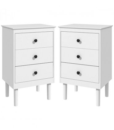 HOMCOM Bedside Table Set of 2, Bedside Cabinet w/ 3 Drawers, Modern Side Table,