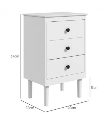 HOMCOM Bedside Table Set of 2, Bedside Cabinet w/ 3 Drawers, Modern Side Table,
