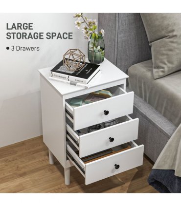 HOMCOM Bedside Table Set of 2, Bedside Cabinet w/ 3 Drawers, Modern Side Table,