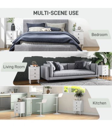 HOMCOM Bedside Table Set of 2, Bedside Cabinet w/ 3 Drawers, Modern Side Table,