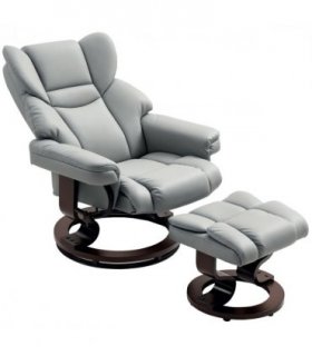 HOMCOM PU Leather Manual Reclining Armchair Footstool Padded Seat Light Grey