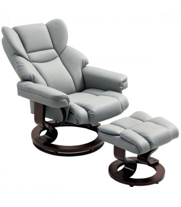 HOMCOM PU Leather Manual Reclining Armchair Footstool Padded Seat Light Grey