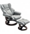 HOMCOM PU Leather Manual Reclining Armchair Footstool Padded Seat Light Grey