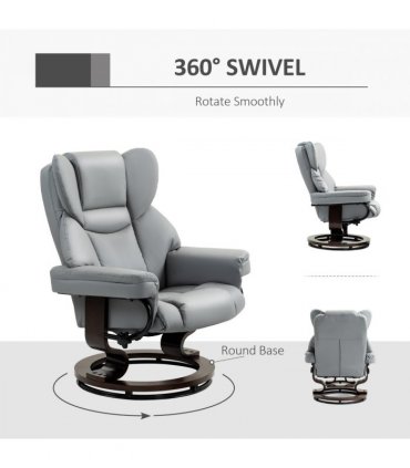 HOMCOM PU Leather Manual Reclining Armchair Footstool Padded Seat Light Grey