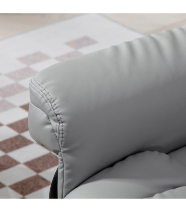 HOMCOM PU Leather Manual Reclining Armchair Footstool Padded Seat Light Grey